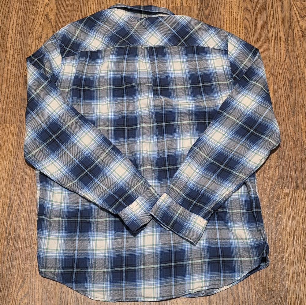 American Eagle Men’s Large Seriously Soft Plaid Flannel Shirt Classic Fit Blue - Picture 8 of 8